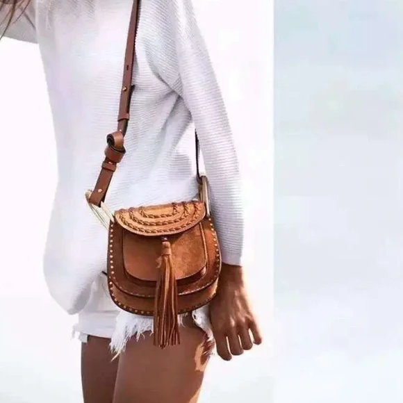 Chloé Brown Suede Crossbody Bag with Tassel - Picture 16 of 16
